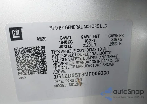 2021 Chevrolet Malibu Fwd Lt из США, поврежденный, VIN 1G1ZD5ST8MF006060